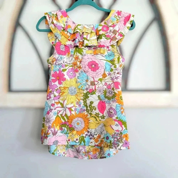 Liberty Of London For Target Retro Ruffle Sleeveless Floral Chiffon Blouse Sz Sm - Picture 2 of 5